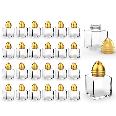 KIUSOWAYD 24-pack mini salt and pepper shakers in clear glass cubes for precise seasoning.