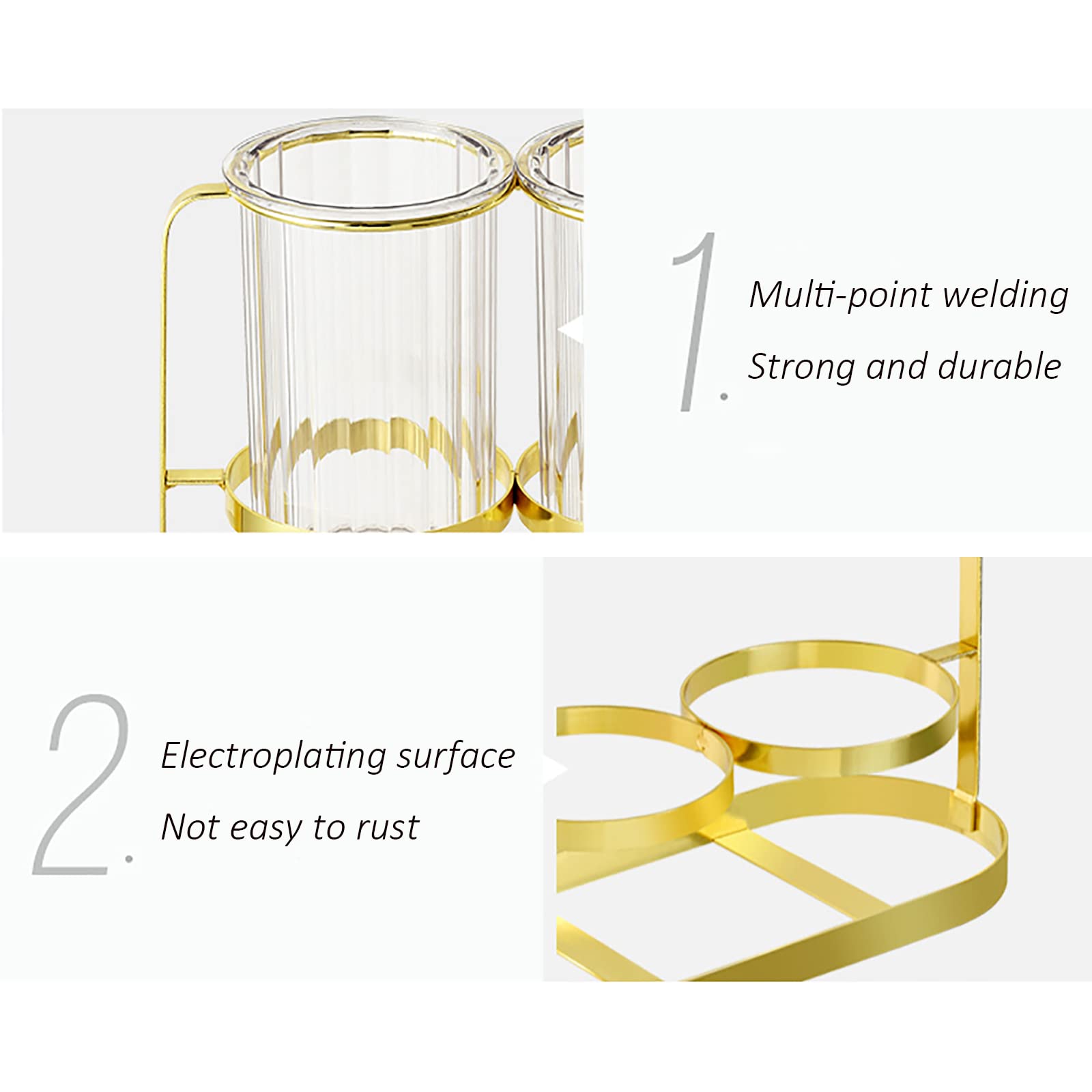 Kivsty compact gold-toned holder fits small spaces.