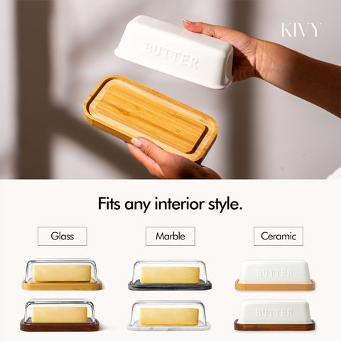 KIVY bamboo plate keeps butter in place during slicing