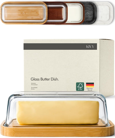 KIVY glass butter dish with lid keeps butter clean on the counter