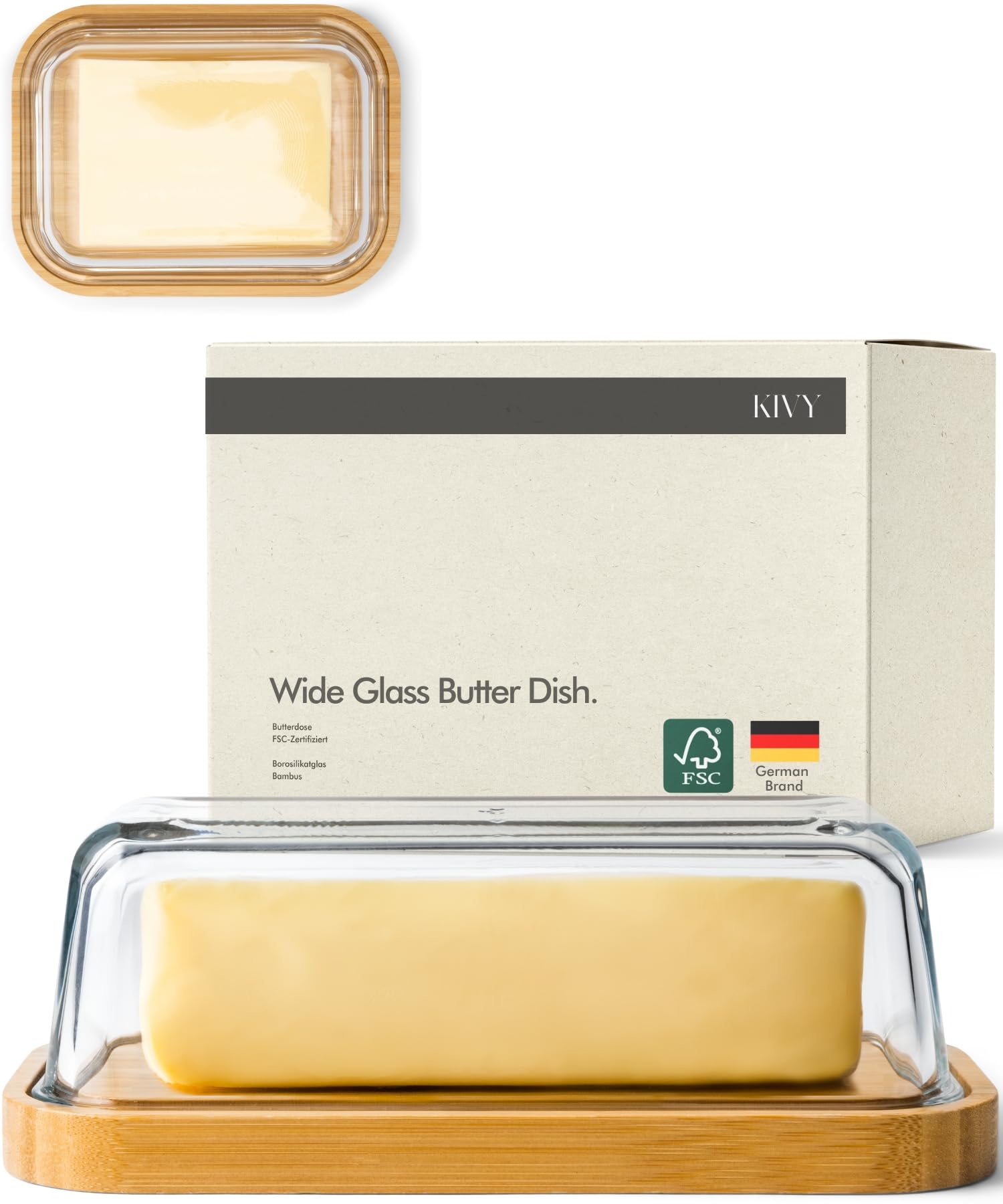 KIVY butter dish with lid holds two sticks for on-counter storage
