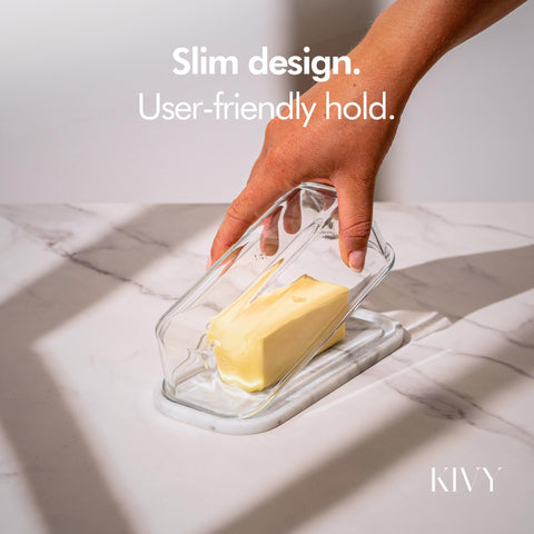 KIVY butter dish marble detail emphasizes premium texture and natural veining.