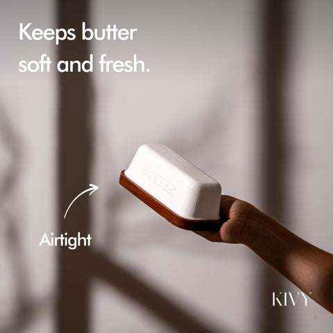 KIVY butter dish on countertop, ready for quick spreading every morning.