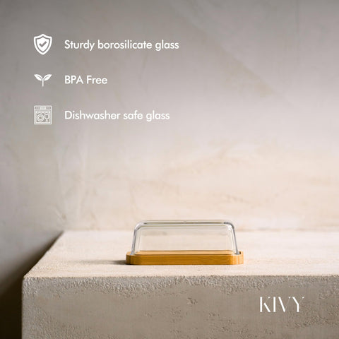 KIVY butter keeper presentation on counter or fridge for convenient access.