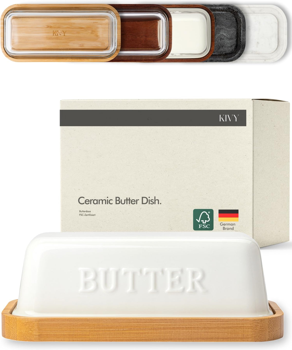 KIVY ceramic butter dish with lid on countertop for soft butter
