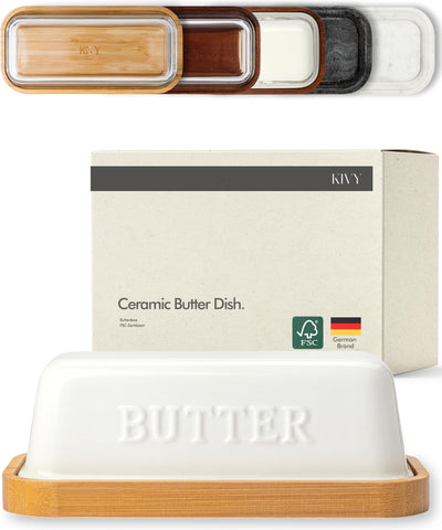 KIVY ceramic butter dish with lid on countertop for soft butter