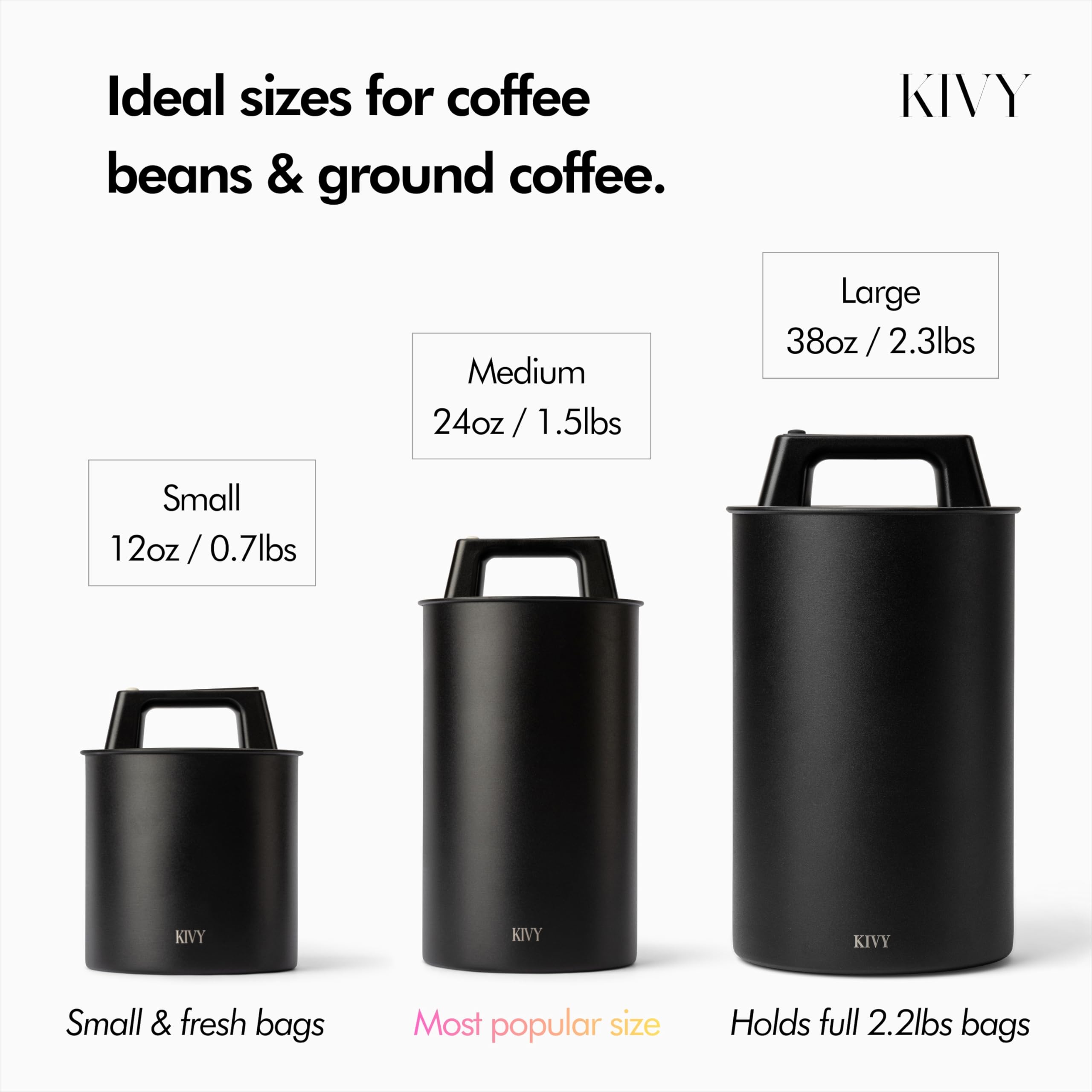 Coffee bar counter setup featuring KIVY canister for beans and grounds
