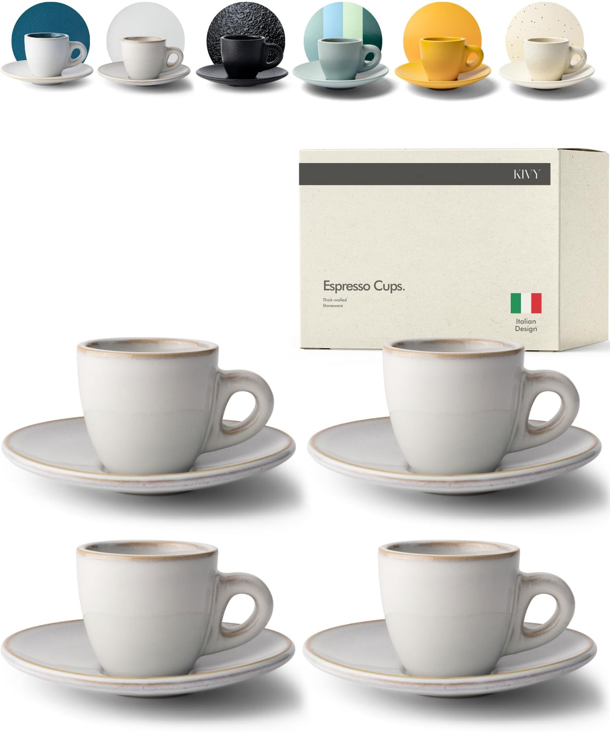 KIVY espresso cups 4-set on a saucer; Italian-inspired design for refined home espresso