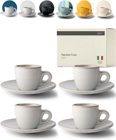 KIVY espresso cups 4-set on a saucer; Italian-inspired design for refined home espresso