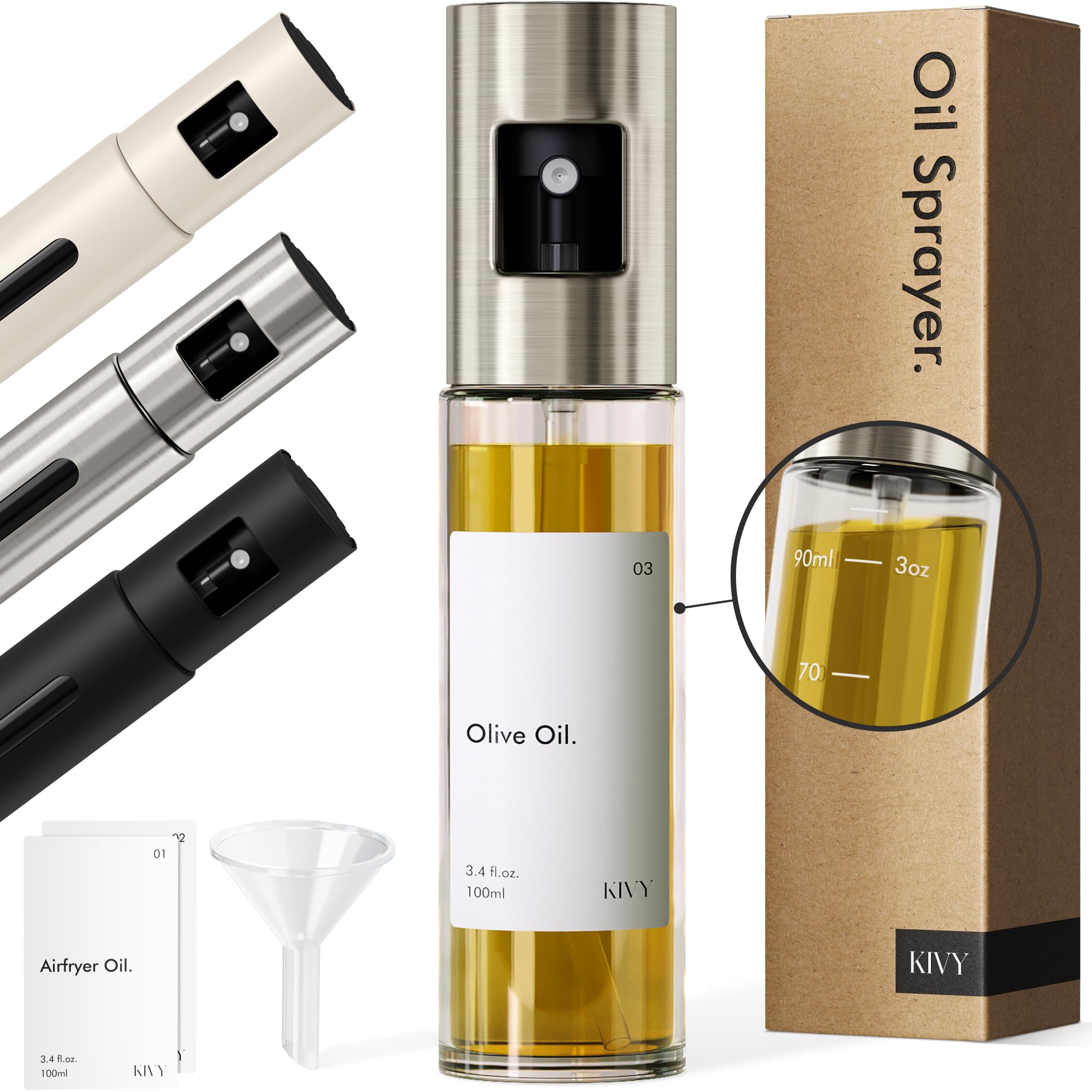 KIVY glass oil sprayer with Airfryer label for precise spraying and controlled portions