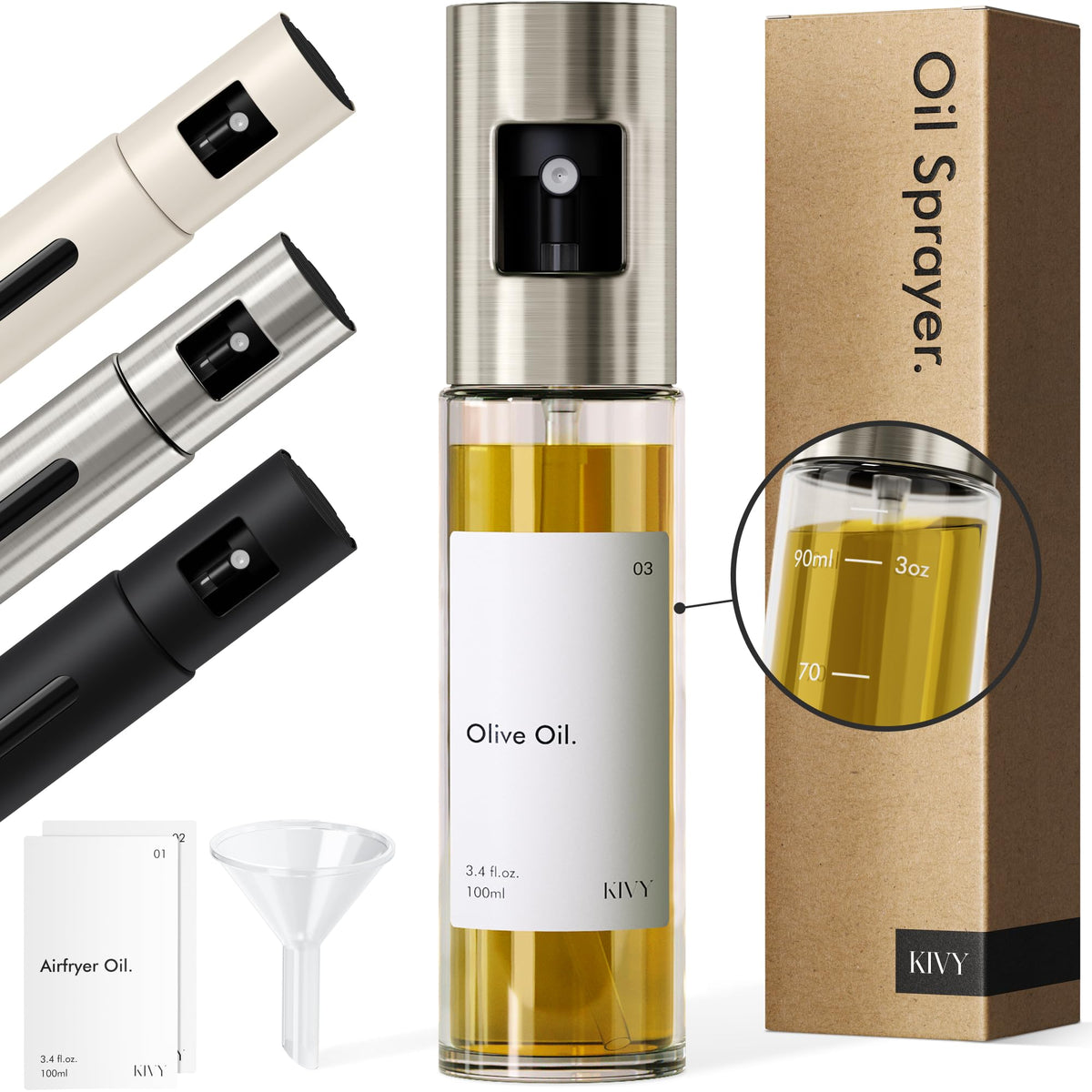 KIVY glass oil sprayer with Airfryer label for precise spraying and controlled portions