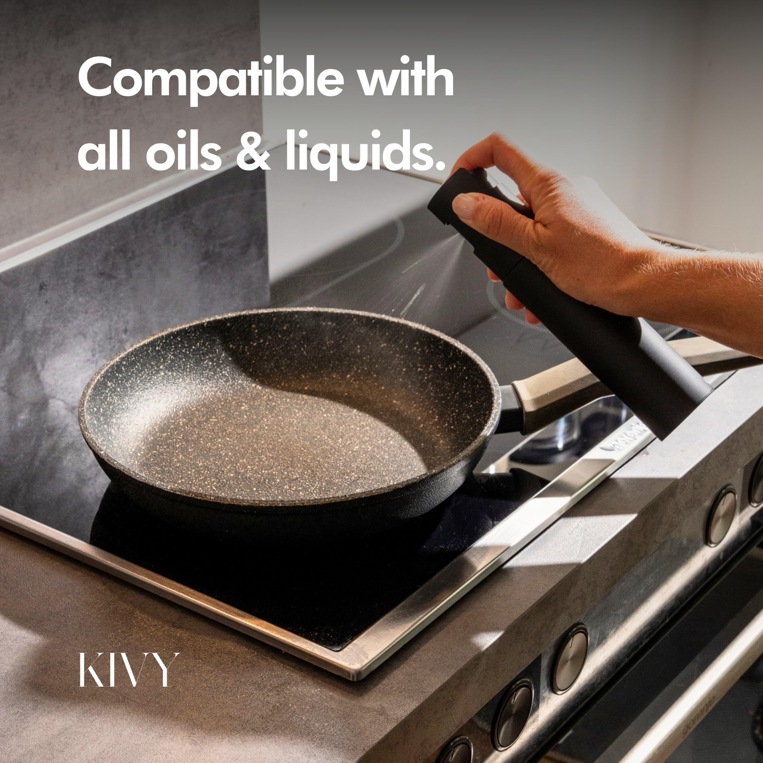 KIVY glass oil sprayer with Vegetable Oil label for even coating and less oil