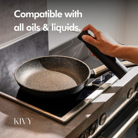 KIVY glass oil sprayer with Vegetable Oil label for even coating and less oil