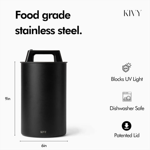 Durable stainless steel kitchen canister prevents odors and keeps contents fresh