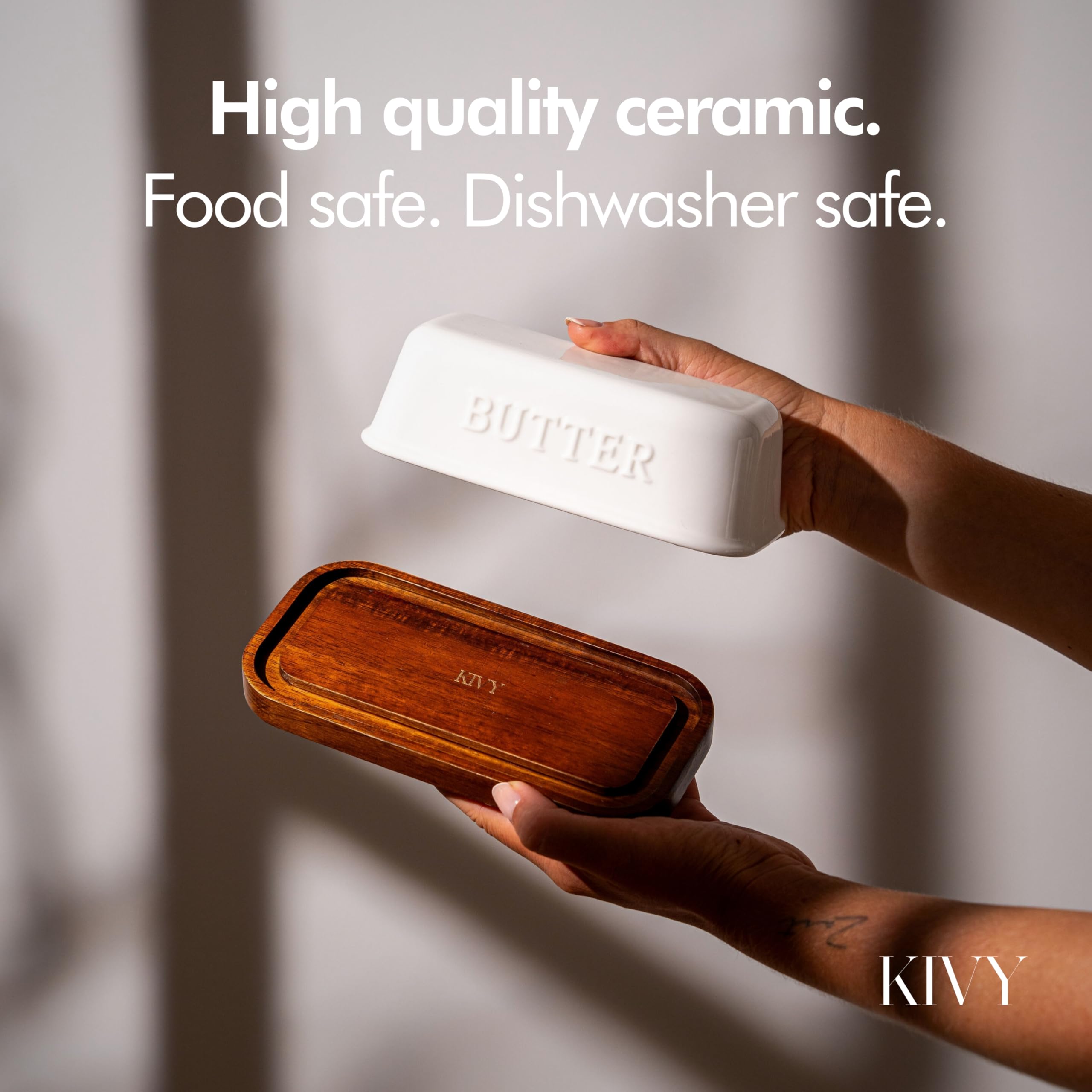 KIVY butter dish with modern design enhancing kitchen aesthetics.