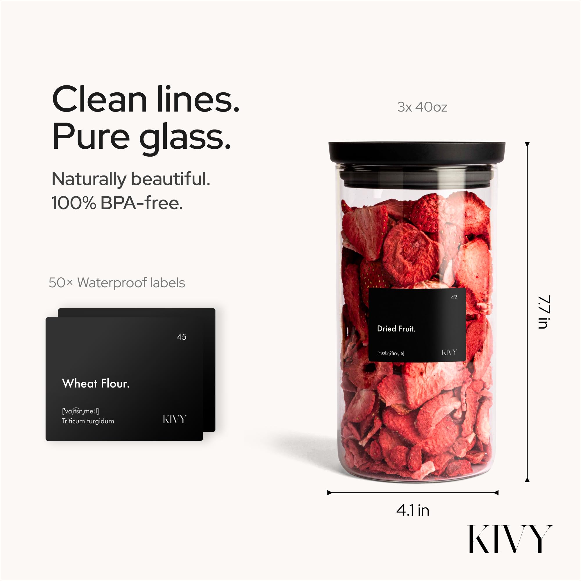 KIVY glass jar with transparent lid offers quick visibility for drawer storage.