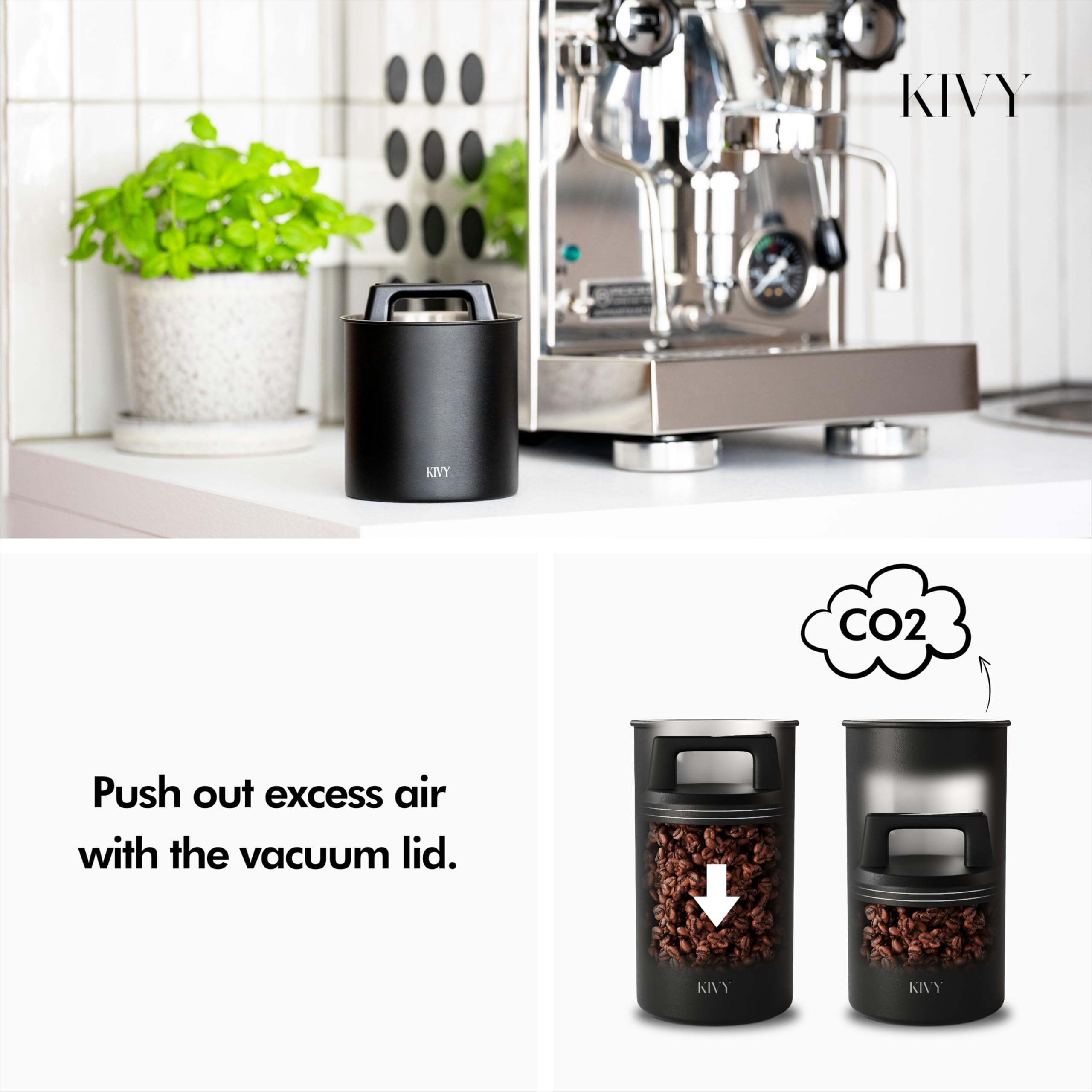 KIVY push-lid canister, closed lid shows easy sealing for lasting freshness and convenience.