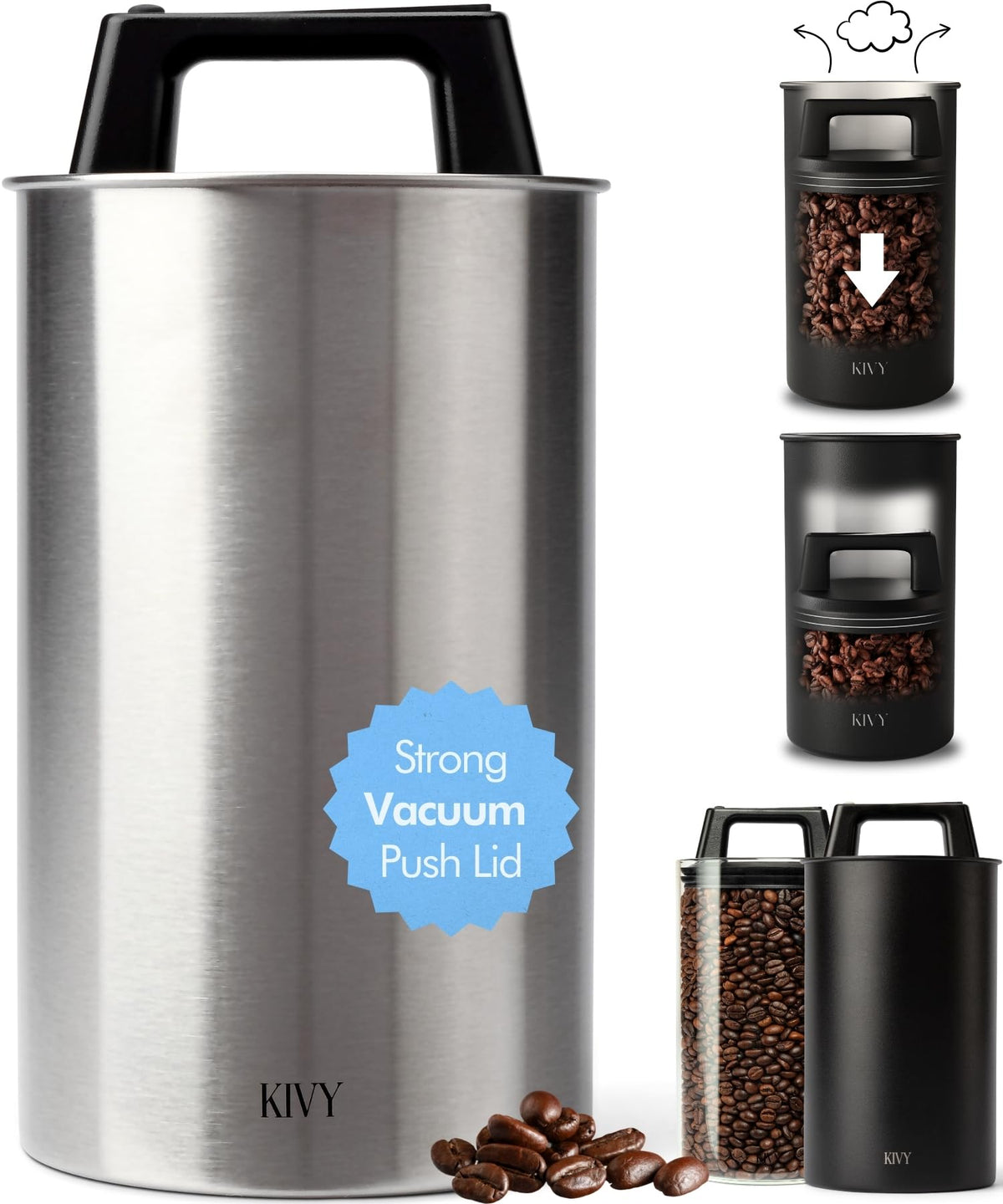 KIVY vacuum canister with push lid sealing in fresh aroma
