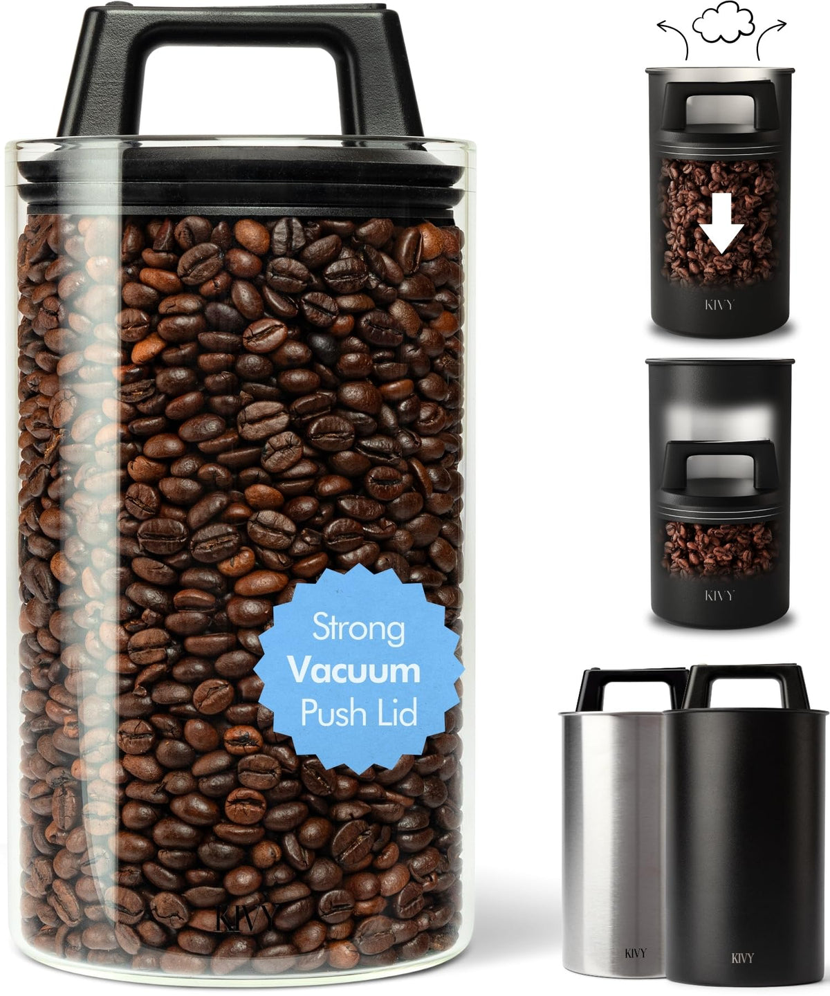 KIVY vacuum seal coffee canister with airtight lid preserves freshness
