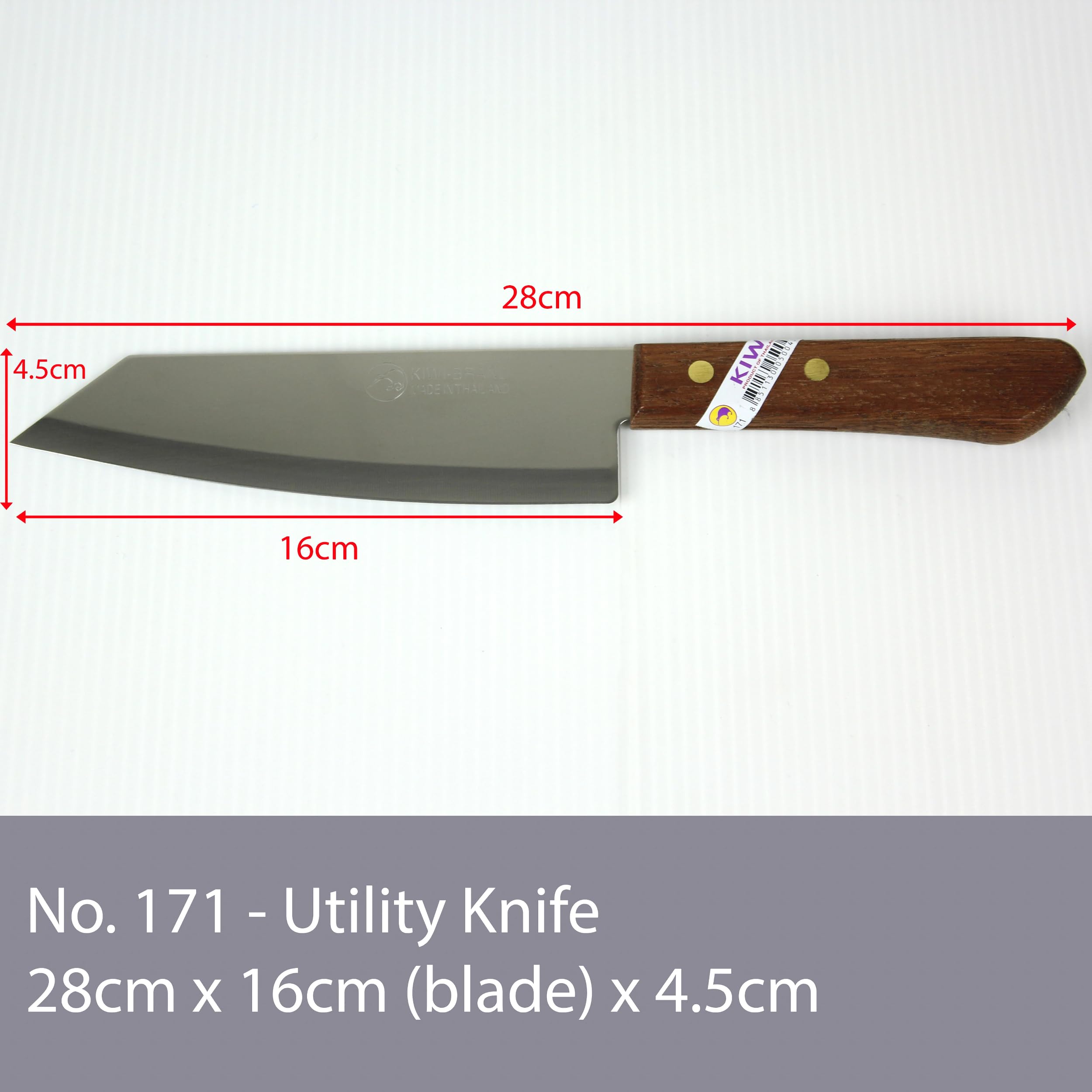 Kiwi Brand 8-inch Thai Chef's Knife No. 21 product shot highlights sturdy build.