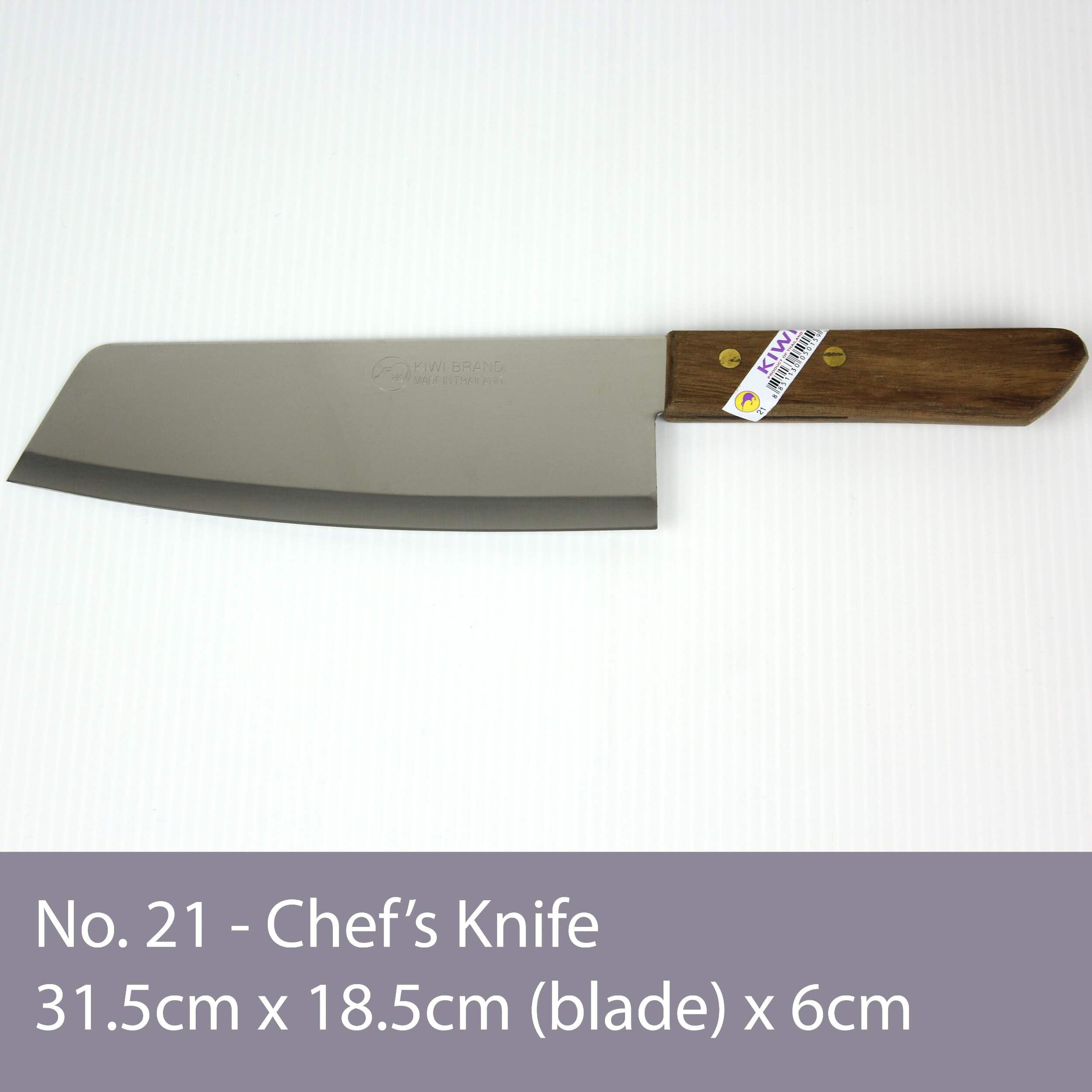 Kiwi Brand 8-inch Thai Chef's Knife No. 21 slices vegetables with clean precision.