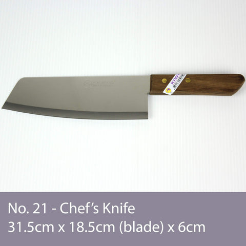 Kiwi Brand 8-inch Thai Chef's Knife No. 21 slices vegetables with clean precision.