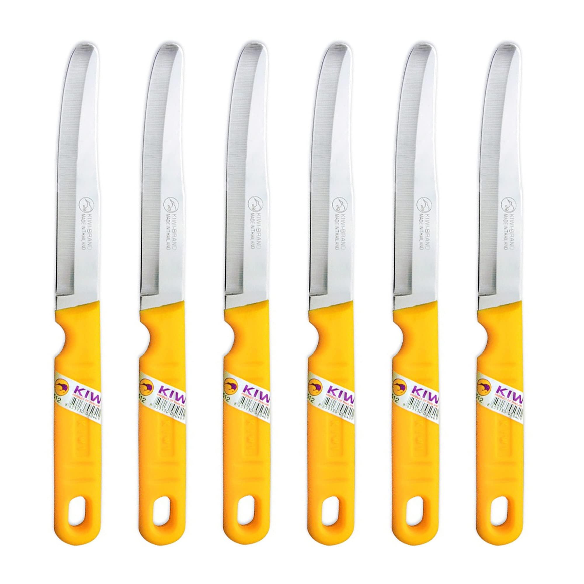 Kiwi SET 512 six-piece fruit knives with silver blades and yellow handles for precise fruit prep.