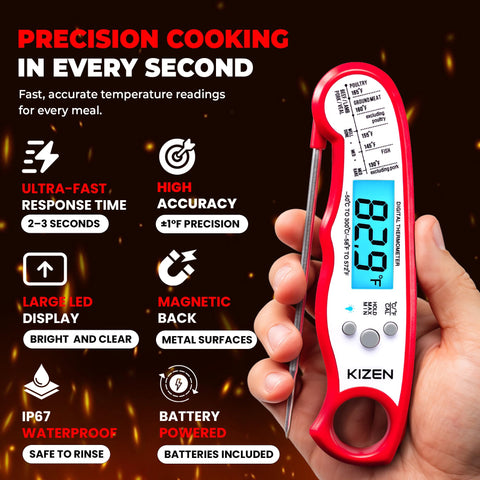 KIZEN thermometer backlit display aids night cooking and readability
