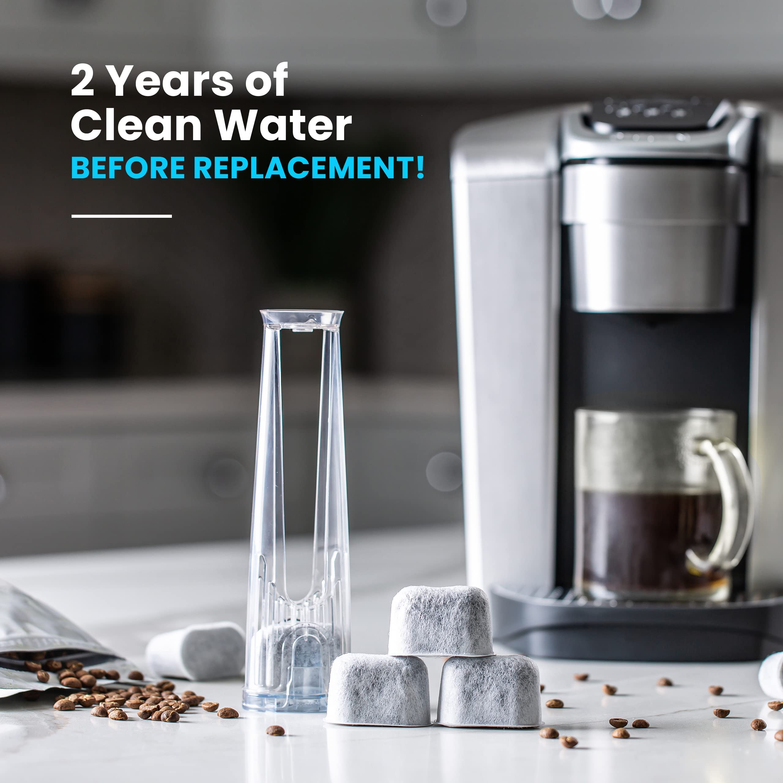 K&amp;J Keurig filter inserted into a coffee maker during brew.