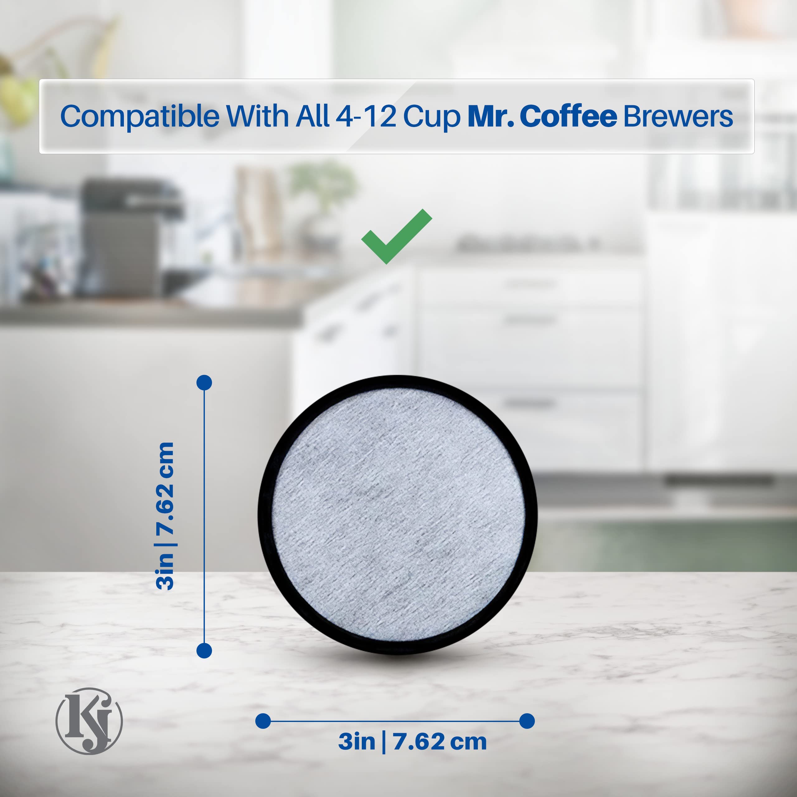 K&J Mr. Coffee charcoal disc filter replacement for easy swapping.
