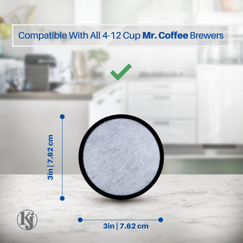 K&J Mr. Coffee charcoal disc filter replacement for easy swapping.