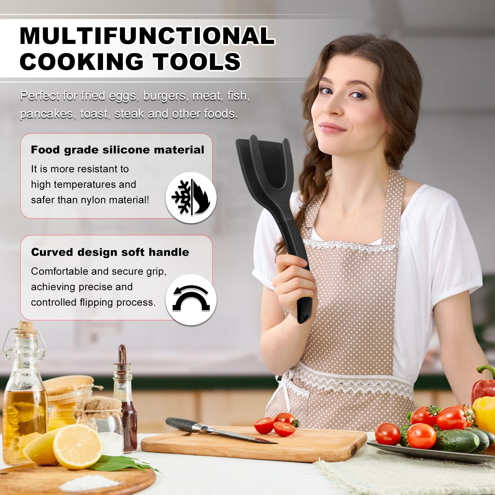 KJG heat-resistant silicone with cool-touch handle supports safe high-heat use