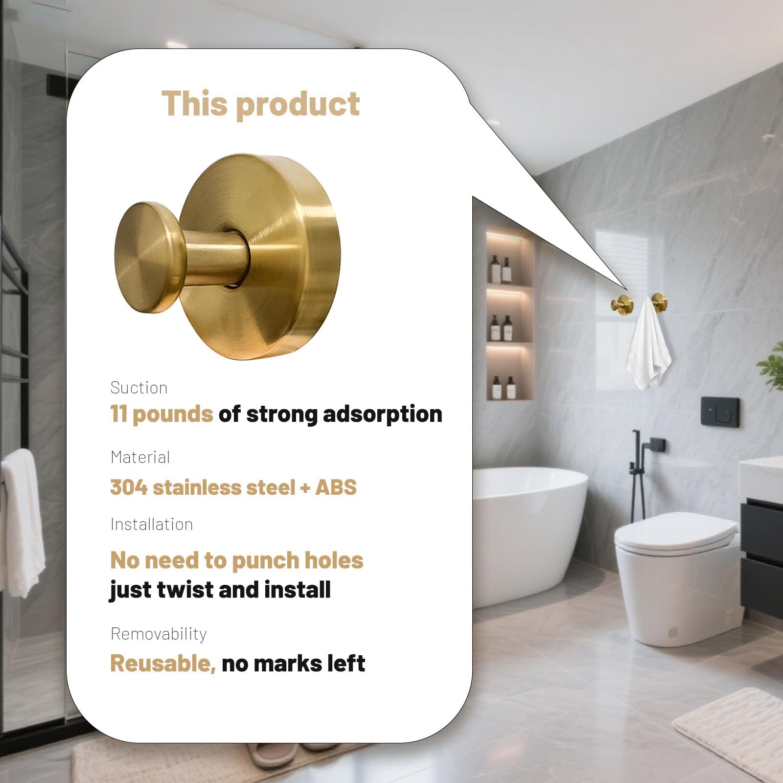 KJMAQI gold kitchen-bathroom hook, durable and rustproof