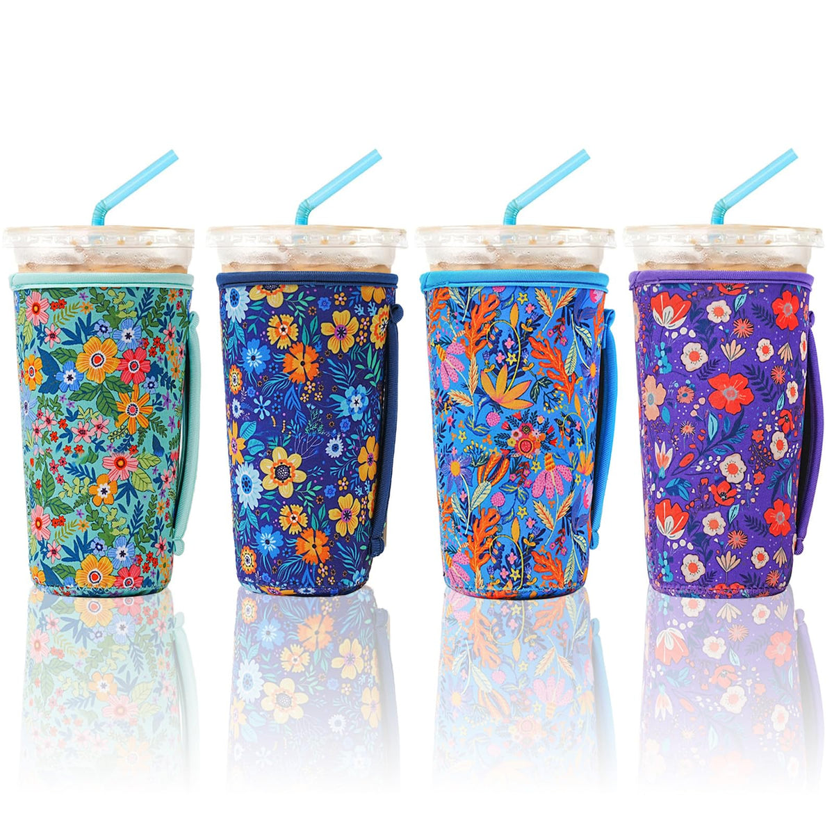 KJQJLY flowers ice coffee sleeve on a 30-32 oz cup keeps drinks cooler longer.