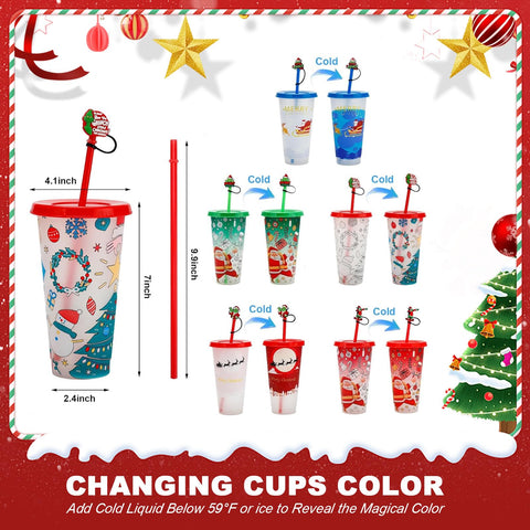 KJRIVER color-changing cups with lids and straws illustrate icy color transitions for cold beverages.