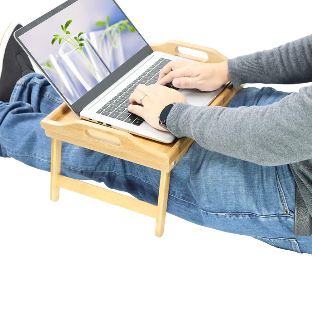 Durable bamboo bed tray with metal hardware by KKTONER