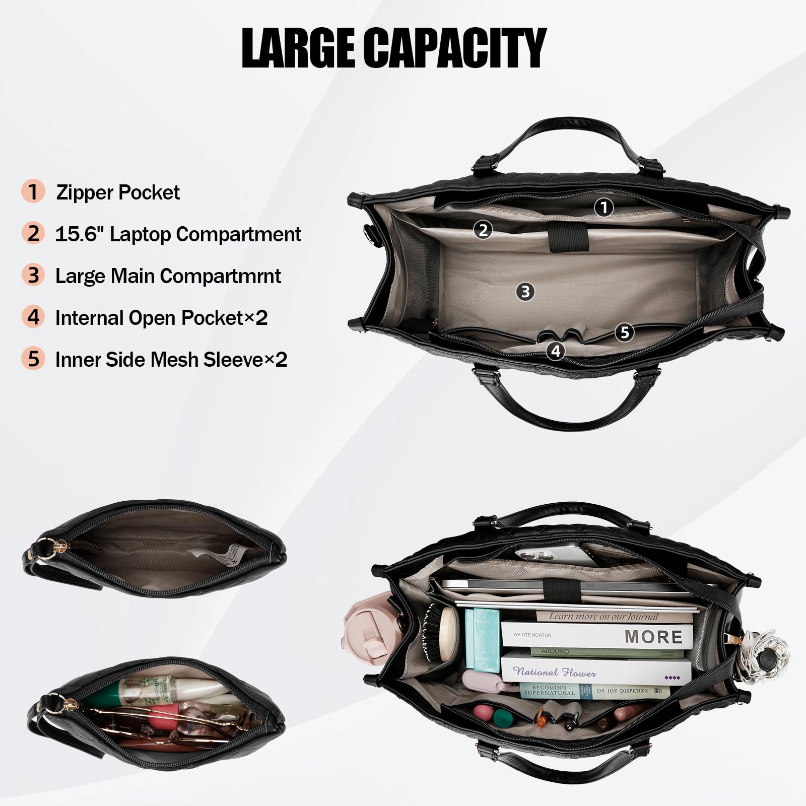 KKXIU spacious pockets organize work essentials, notebooks, and snacks