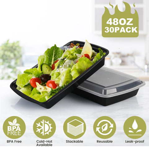 Kkyvvy 48oz meal prep container with open lids for easy filling and portioning.