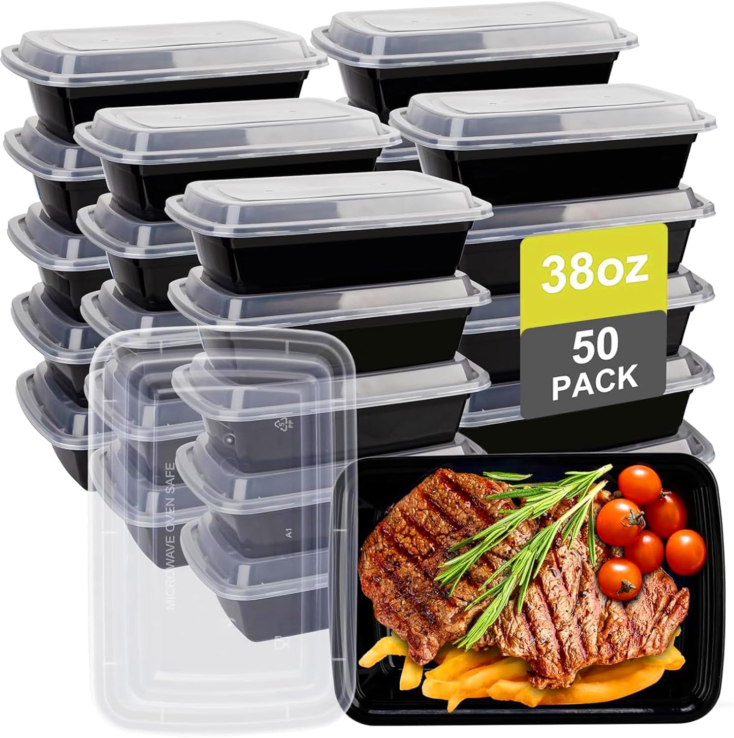 Kkyvvy meal prep container with lid showing 38 oz portion size