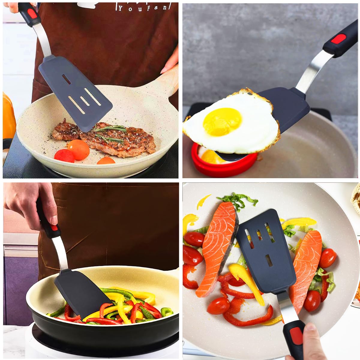 KLAQQED cooking spatula for stir-fry and gentle flipping, with flexible silicone.