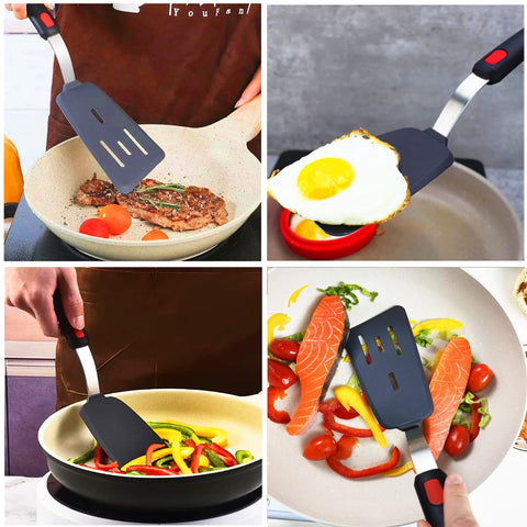 KLAQQED cooking spatula for stir-fry and gentle flipping, with flexible silicone.