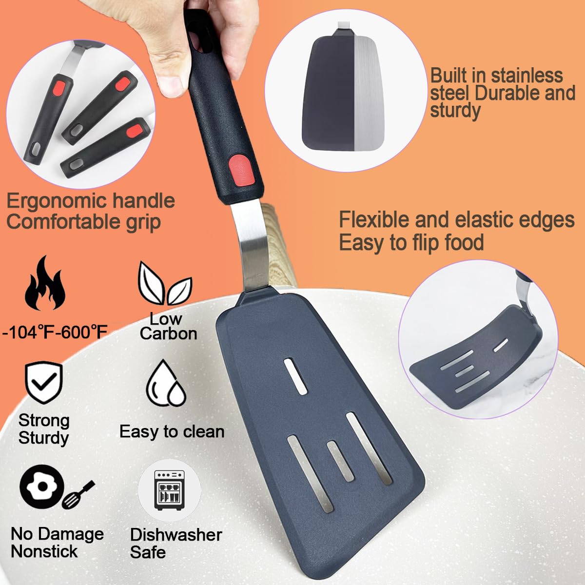 KLAQQED slotted spatula for frying and draining fat with sturdy build.