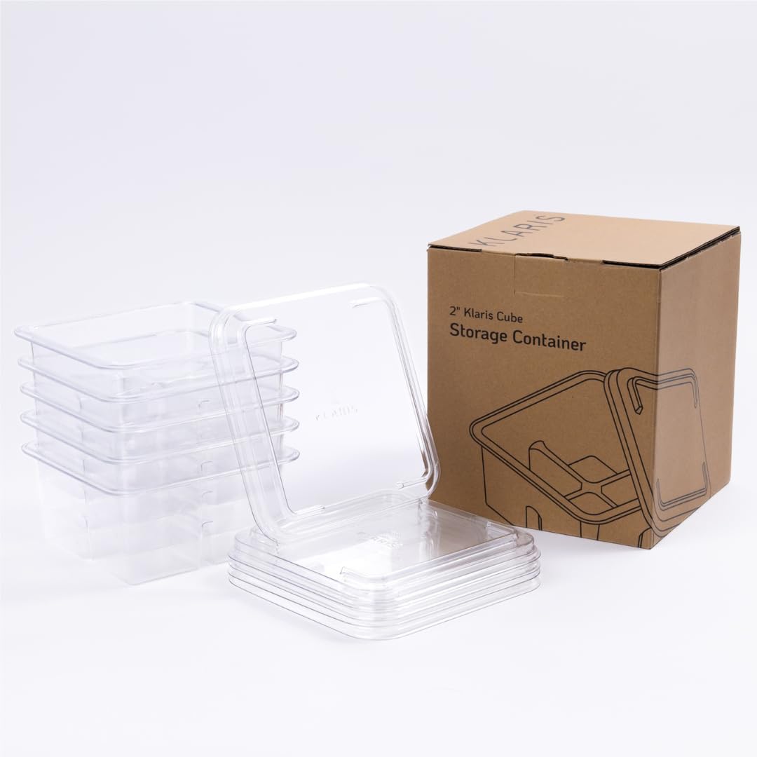 Klaris 2-inch cube storage container pack shows compact stackable design for freezer organization.