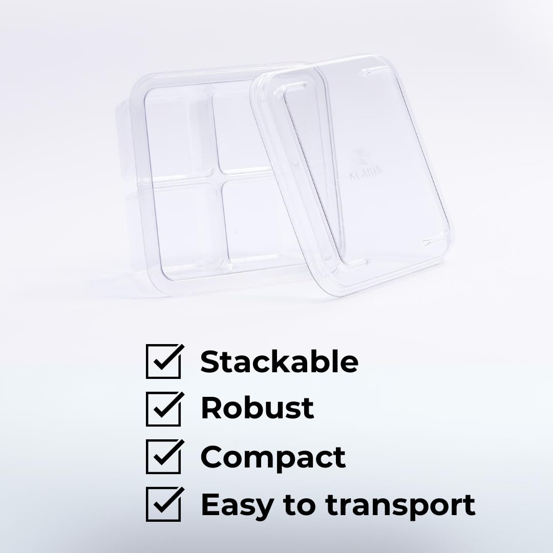 Klaris stackable cube storage saves space when storing multiple batches.