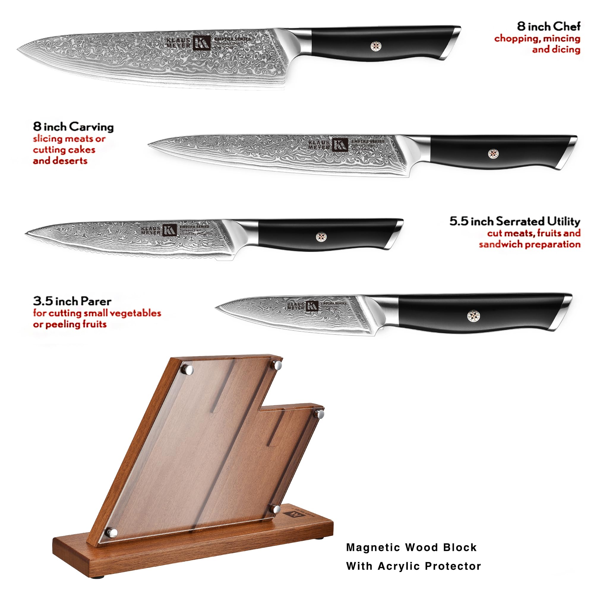 Klaus Meyer Damascus blade close-up shows sharp edge and rust resistance.