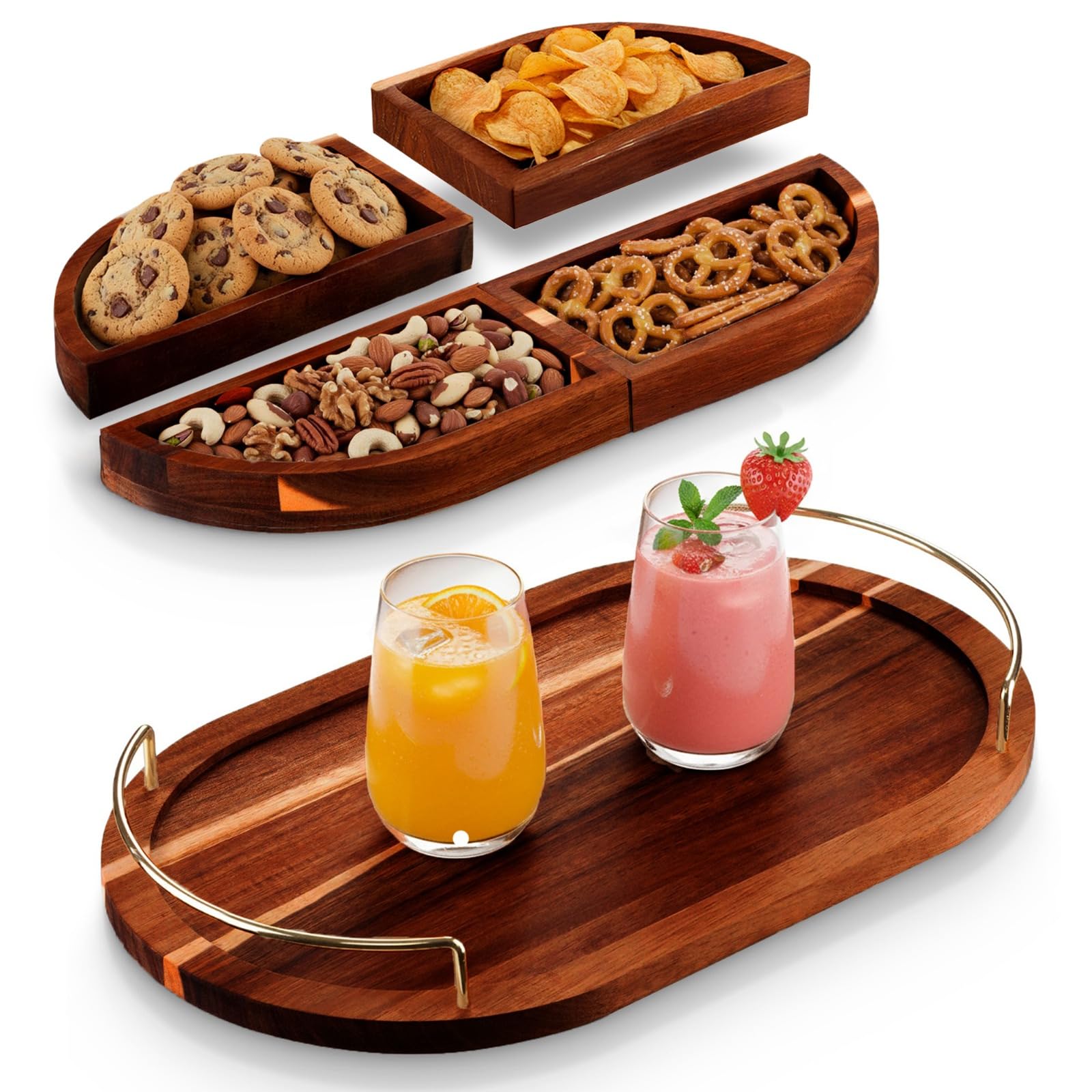 Klavio Modular Oval Serving Tray in acacia wood, front view, ideal for entertaining.