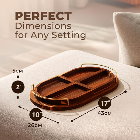 Handle detail showing sturdy carry grips on the Klavio acacia serving tray.