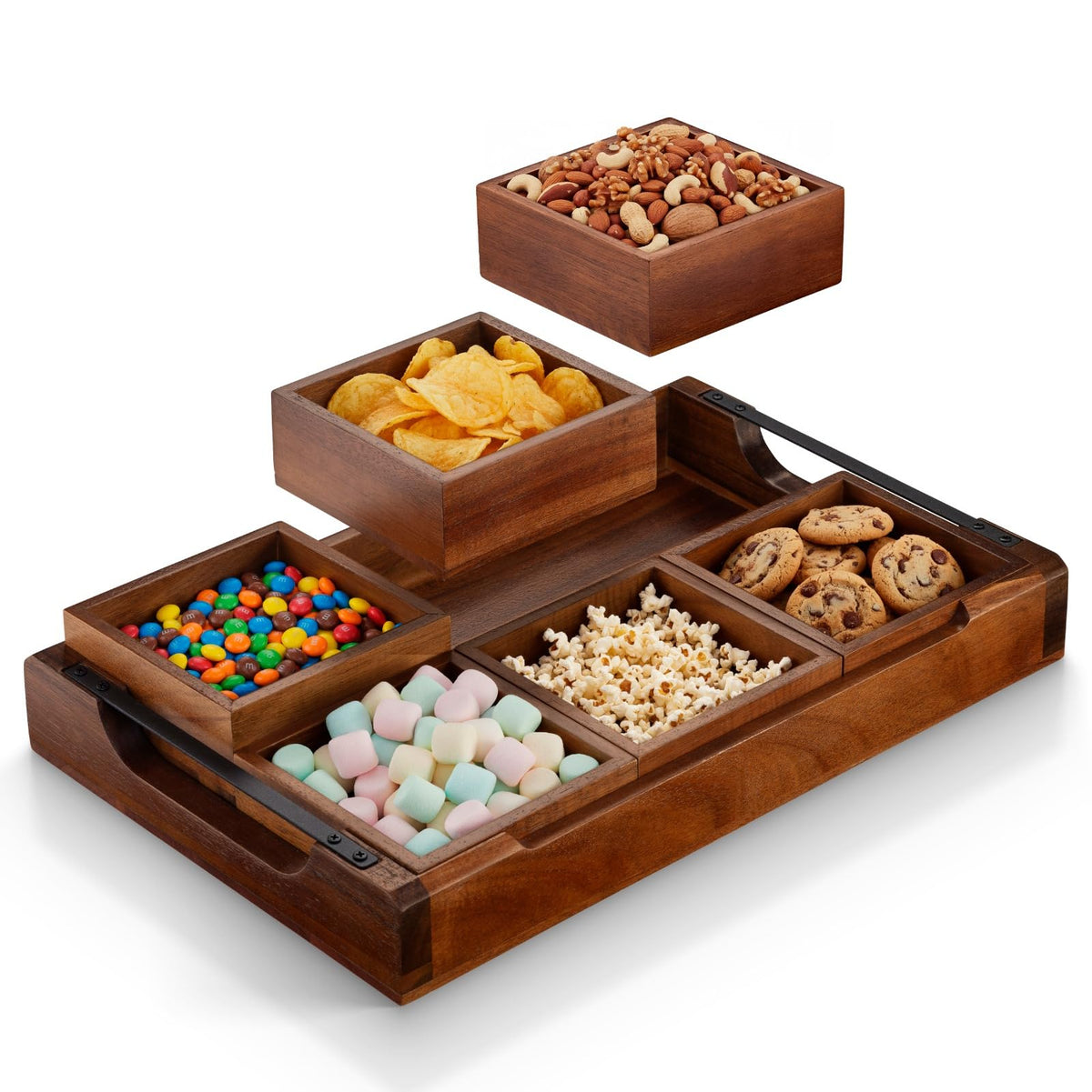 Klavio modular serving tray in acacia wood for elegant appetizers.