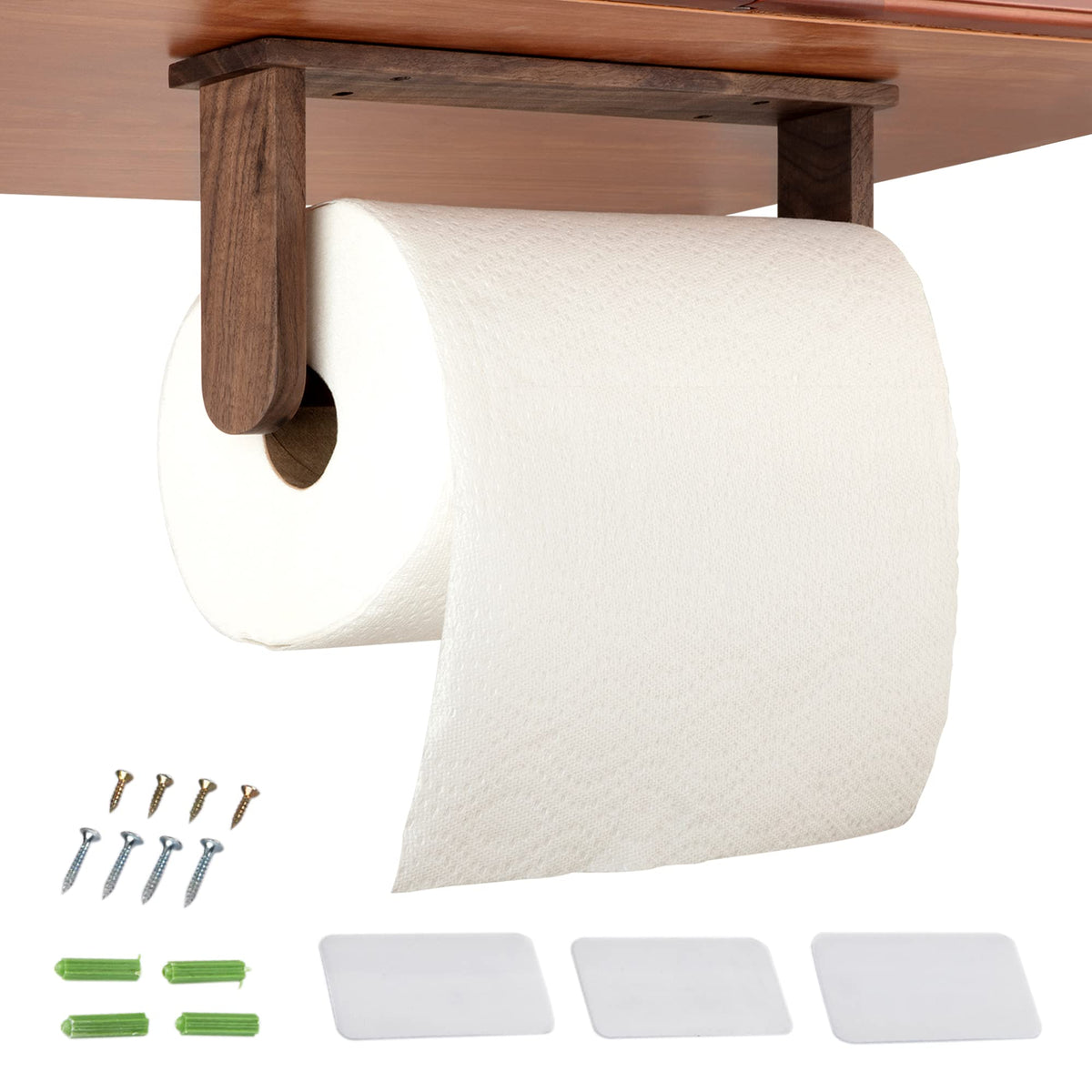 klleyna wood paper towel holder under cabinet with a sturdy base for tear-resistant rolls