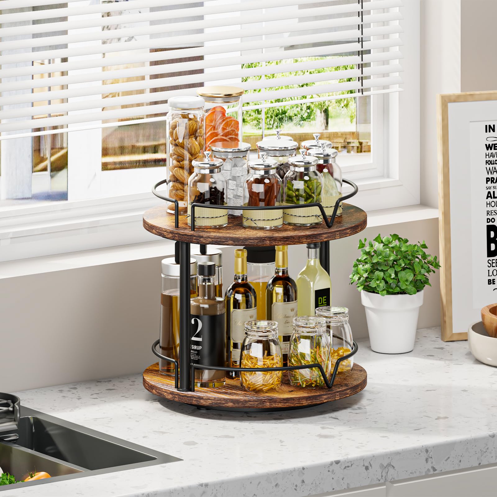 KLM 12-inch wood lazy susan ball-bearing base allows smooth, effortless rotation.